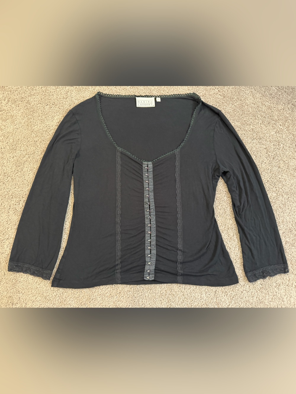 Y2K Daniel Laurent gothic lace 3/4 sleeve top grunge Victorian vintage goth